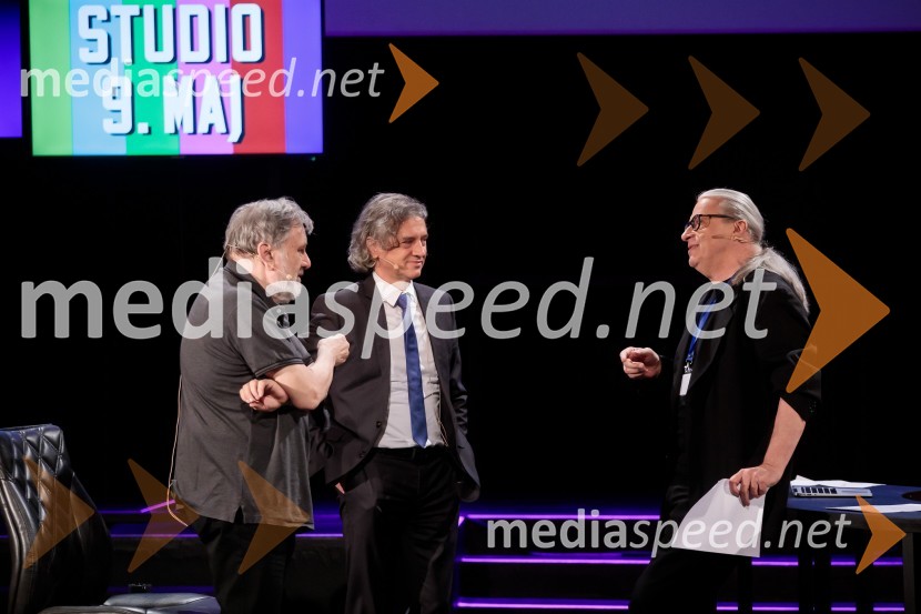 dr. Slavoj Žižek, filozof;  Robert Golob, predsednik stranke Gibanje Svoboda; mag. Marcel Štefančič ml., filmski kritik, publicist in TV voditeljDan zmage z Marcelom Štefančičem Jr