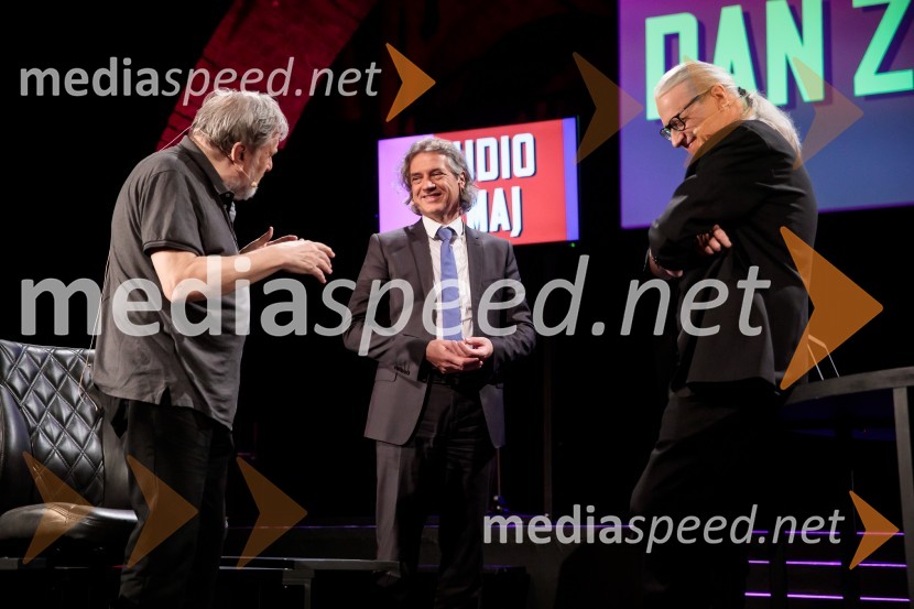 dr. Slavoj Žižek, filozof;  Robert Golob, predsednik stranke Gibanje Svoboda; mag. Marcel Štefančič ml., filmski kritik, publicist in TV voditeljDan zmage z Marcelom Štefančičem Jr