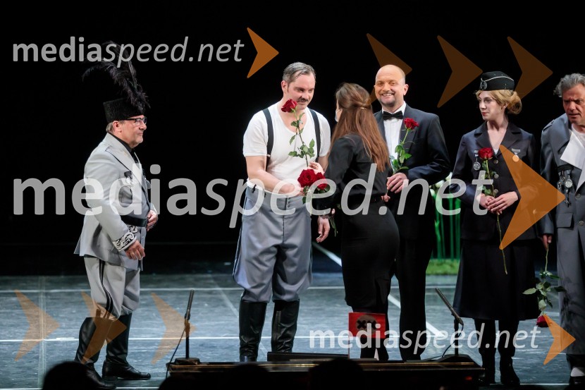  Bojan Emeršič, igralec;  Jurij  Zrnec, igralec;  Joži Šalej, glasbenik;  Eva Jesenovec, igralka;  Zvone Hribar, igralecVeliki diktator, premiera drame