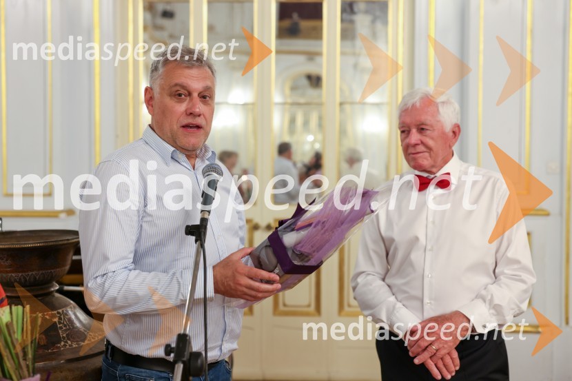 prim. Mitja Topalovič, dr. med., spec. internist;  Tone Vogrinec, športni in smučarski funkcionarTone Vogrinec, zabava za 80. rojstni dan