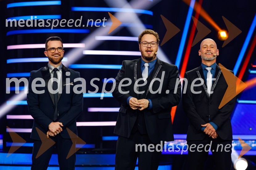  Andrej Škufca, štirikratni svetovni plesni prvak in plesni sodnik;  Sašo Stare, stand up komik, voditelj;  Peter Poles, televizijski voditeljZnan obraz ima svoj glas, 9. oddaja