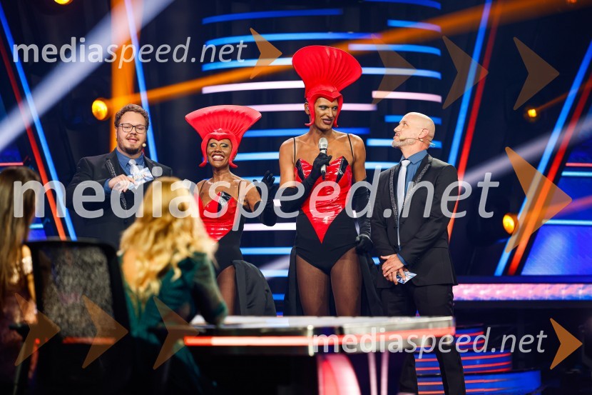  Sašo Stare, stand up komik, voditelj;  Damjana Golavšek, pevka;  Mario Pešić, pevec, skupina The Sticky Licks;  Peter Poles, televizijski voditeljZnan obraz ima svoj glas, 9. oddaja