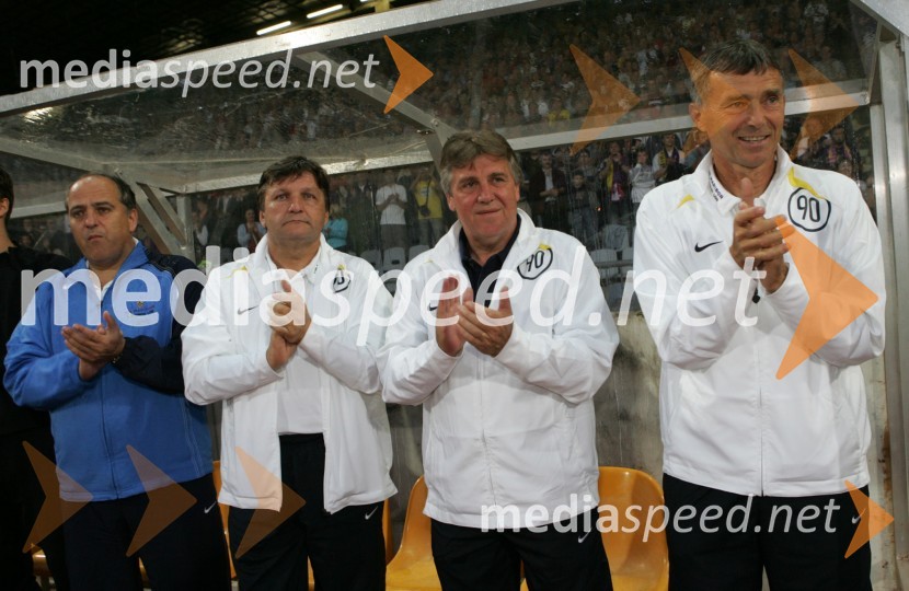Strokovni štab kluba NK Maribor: klubski zdravnik Anton Crnjac dr.med, pomočnika trenerja Branko Horjak in Zvonko Breber ter glavni trener Milan ĐuričićStipe Balajič poslovilna tekma