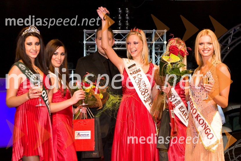 Sara Frančeškin, Miss Earth Slovenije 2008, Tara Prodnik, 2. spremljevalka Miss Casino Kongo 2009, Damjan Musič, direktor Kongo Hotel in Casino d.o.o., Maja Jamnik, Miss Casino Kongo 2009, Katja Lekan, 1. spremljevalka Miss Casino Kongo 2009 in Nadiya Bychkova, Miss Casino Kongo 2008Miss Casino Kongo 2009