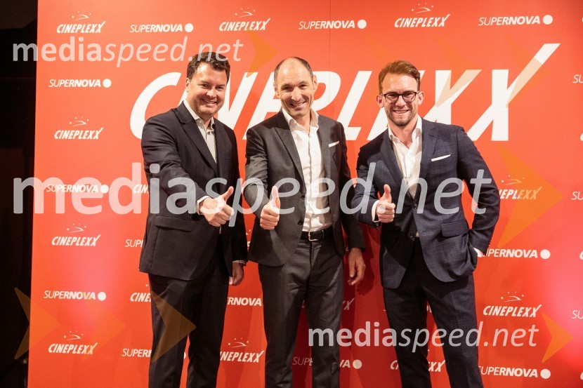 mag. Christof  Papousek, finančni direktor in sopartner družbe Cineplexx International;  Markus Pinggera, managment, Supernova Avstrija;  Lucas Langhammer, direktor podjetja Cineplexx v SlovenijiSvečana otvoritev Cineplexx - Ljubljana Rudnik