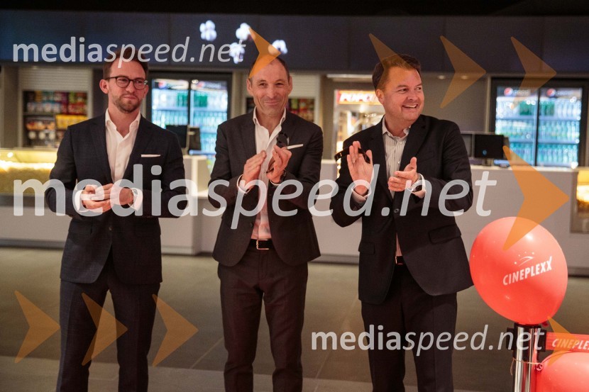  Lucas Langhammer, direktor podjetja Cineplexx v Sloveniji;  Markus Pinggera, managment, Supernova Avstrija; mag. Christof  Papousek, finančni direktor in sopartner družbe Cineplexx InternationalSvečana otvoritev Cineplexx - Ljubljana Rudnik