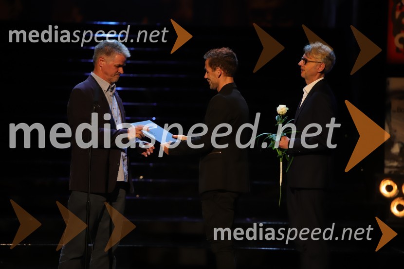  Srečko Fišer, prevajalec;  Aleš Novak, umetniški direktor Festival Borštnikovo srečanje;  Primož Ekart, igralec, režiserZaključek 57. festivala Borštnikovo srečanje