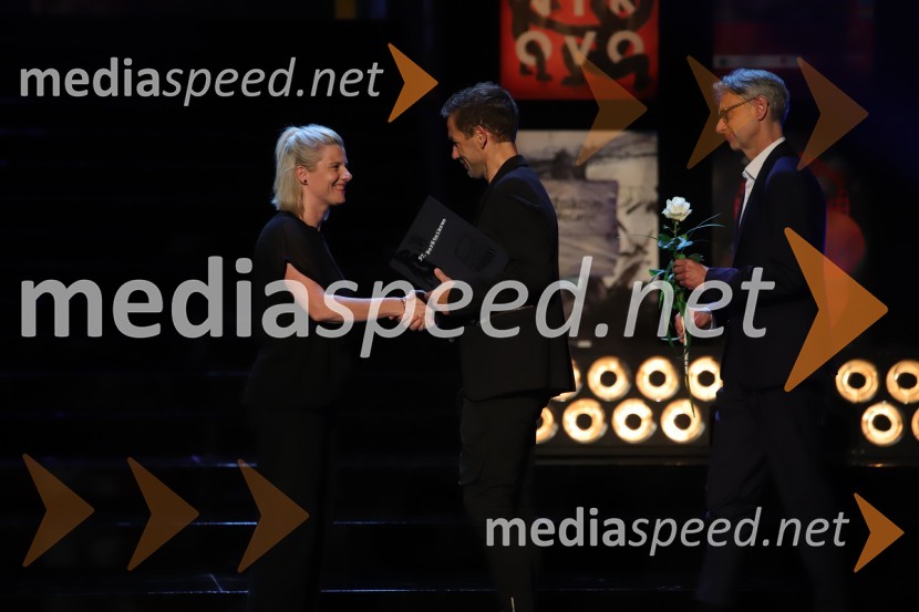  Jana Zupančič, igralka;  Aleš Novak, umetniški direktor Festival Borštnikovo srečanje;  Primož Ekart, igralec, režiserZaključek 57. festivala Borštnikovo srečanje