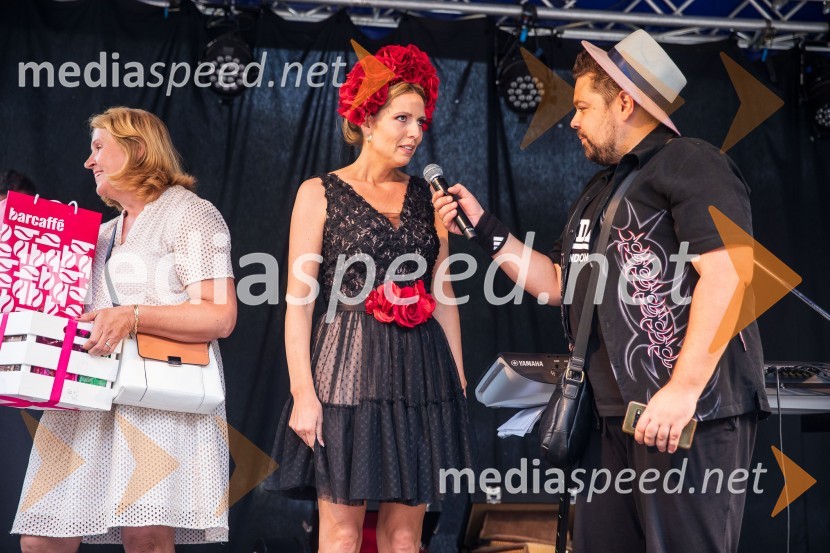   Simona Dakič Nemanič, odgovorna urednica revije Lady;  Patricija Rijavec Simonič;  Nejc Simšič, novinarLady piknik pod klobuki 2022