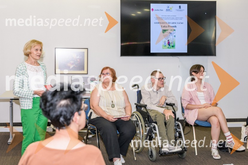  Vasilka Prosnik, vodja Sončkovega bralnega kluba;  Milena Pivec, direktorica Založbe Pivec;  Luka  Prosnik, pesnik in pisatelj;  ... Leopoldove živahne tačke, predstavitev knjige Luke Prosnika