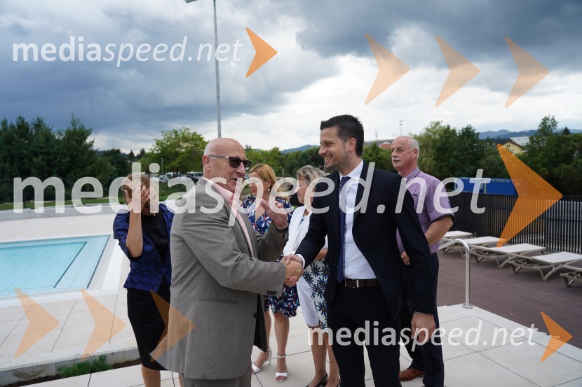  Bogdan Gabrovec, predsednik Olimpijskega komiteja Slovenije;  Jani Prednik, poslanecOtvoritev in ogled bazenskega kompleksa Aqualatio, Slovenj Gradec