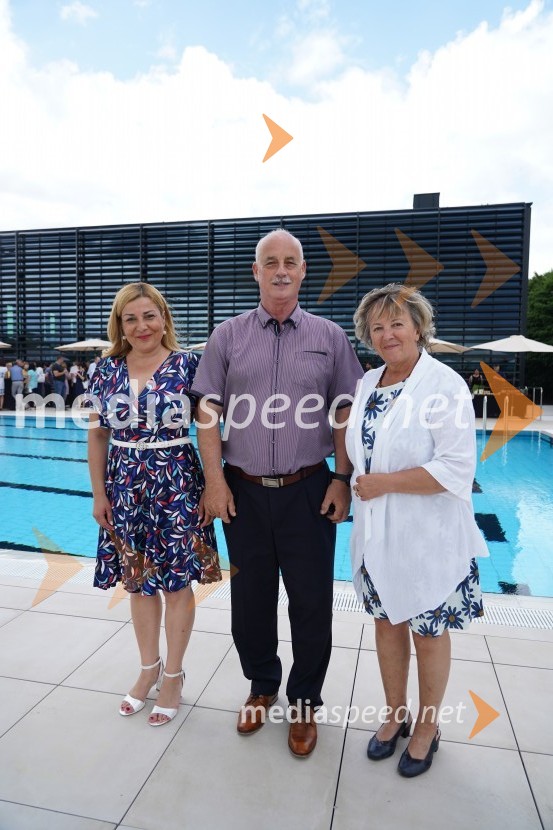  Darja Vrčkovnik,  direktorica občinske uprave MOSG; dr. Peter Pungartnik, podžupan MOGS;  Martina Šisernik, podžupanja MOSGOtvoritev in ogled bazenskega kompleksa Aqualatio, Slovenj Gradec