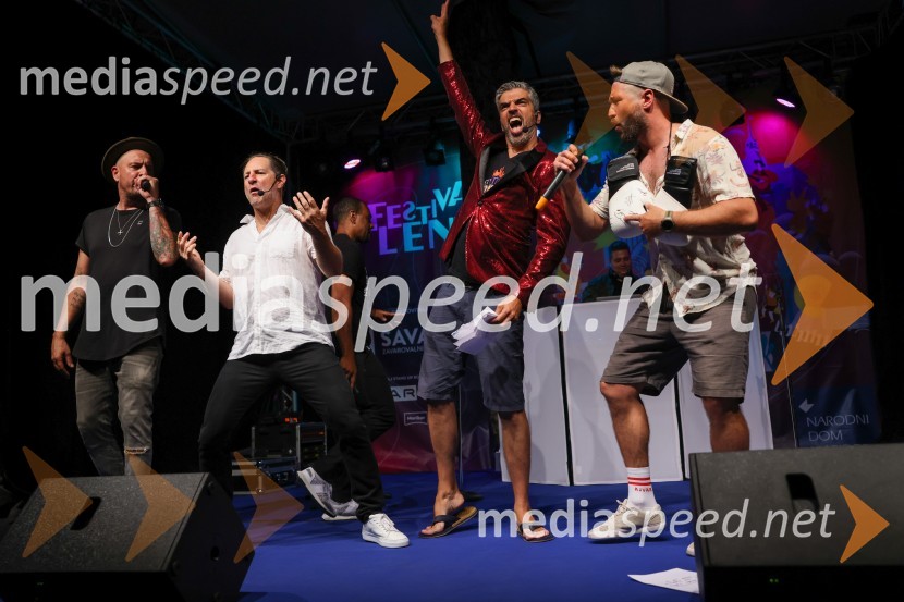  Boštjan Čukur, raper, 6 Pack Čukur;  John Denhof, predsednik uprave NKBM;  Bor Greiner, odgovorni urednik, Radio City;  Filip Flisar, nekdanji smučar prostega slogaAutsajderji, dobrodelni stand up roast