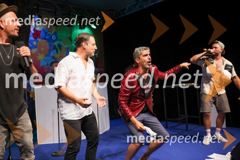  Boštjan Čukur, raper, 6 Pack Čukur;  John Denhof, predsednik uprave NKBM;  Bor Greiner, odgovorni urednik, Radio City;  Filip Flisar, nekdanji smučar prostega slogaAutsajderji, dobrodelni stand up roast