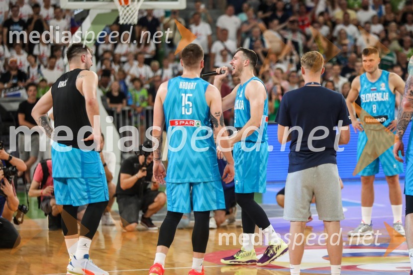  Luka  Dončić, košarkar;  Gregor  Hrovat, košarkar;  Goran Dragić, košarkarKošarkarska tekma Slovenija -  Hrvaška