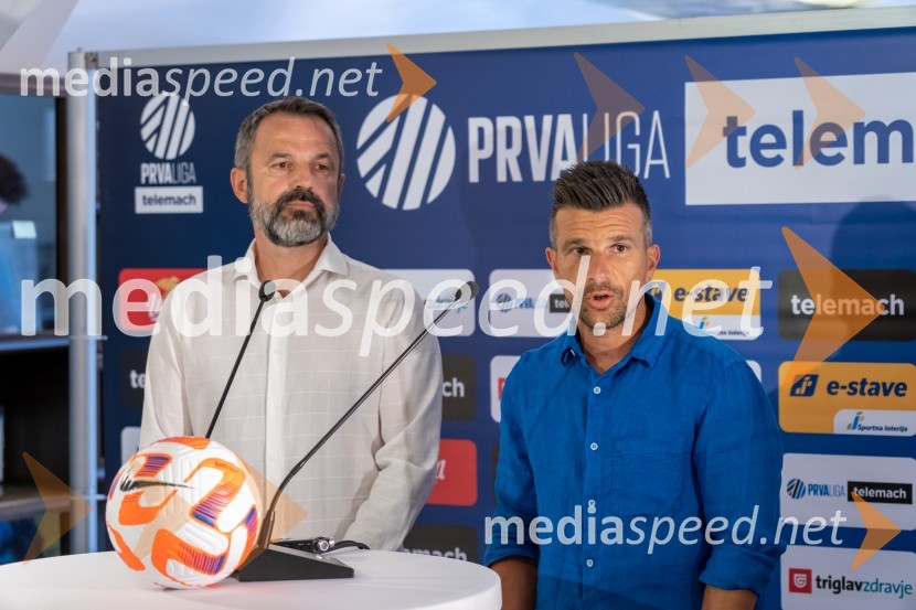  Dušan Kosić, nogometaš in trener, NK Kraševci;  Zoran Zeljković, trener NK KoperNovinarska konferenca prve nogometne lige