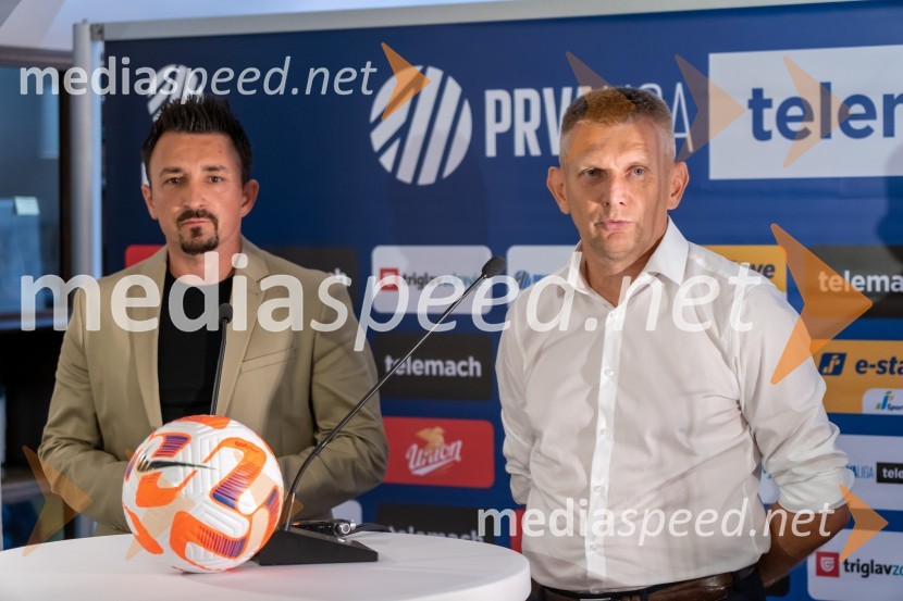  Nermin Bašić, trener NK Radomlje;  Radovan Karanović, trener NK MariborNovinarska konferenca prve nogometne lige