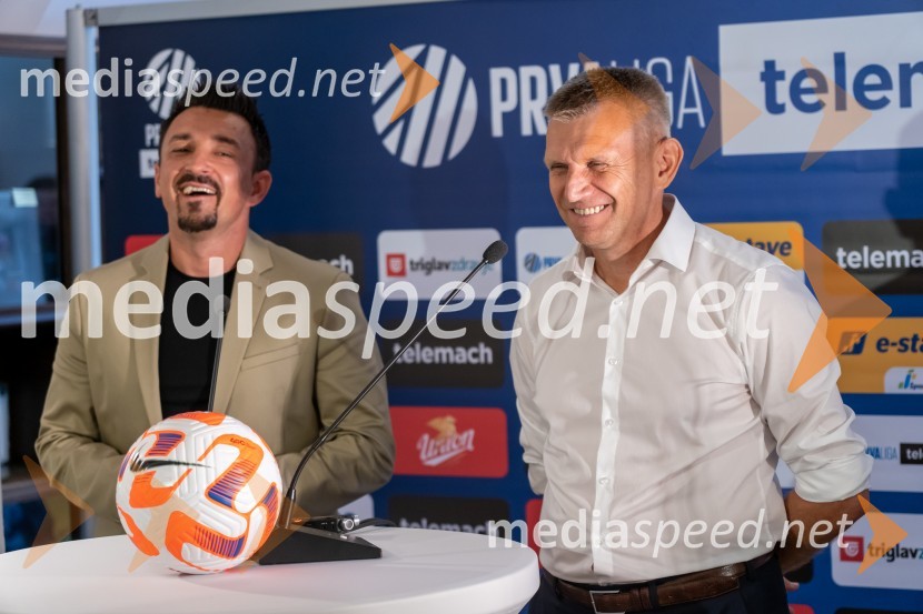  Nermin Bašić, trener NK Radomlje;  Radovan Karanović, trener NK MariborNovinarska konferenca prve nogometne lige