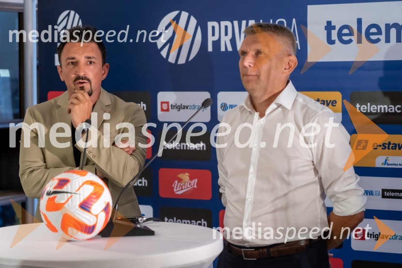  Nermin Bašić, trener NK Radomlje;  Radovan Karanović, trener NK MariborNovinarska konferenca prve nogometne lige