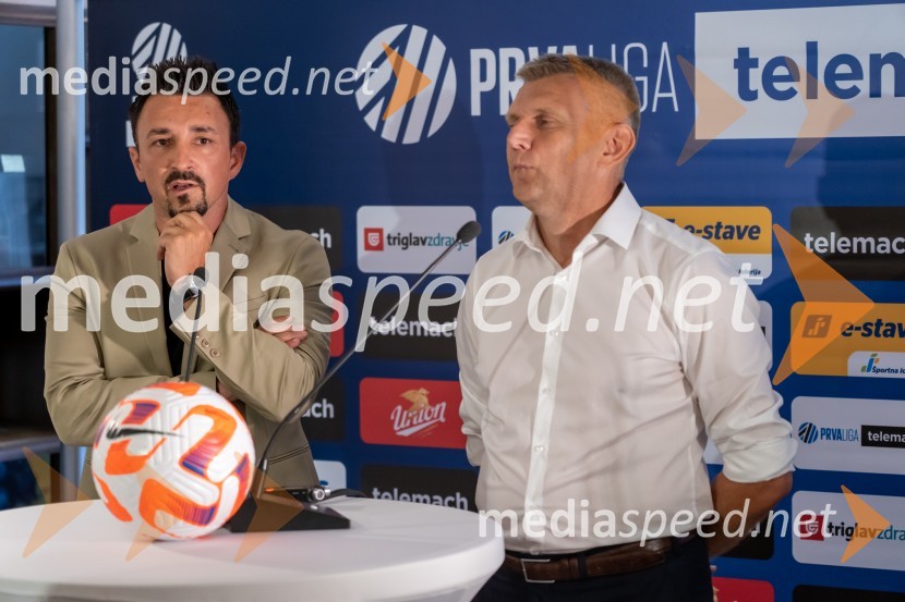  Nermin Bašić, trener NK Radomlje;  Radovan Karanović, trener NK MariborNovinarska konferenca prve nogometne lige