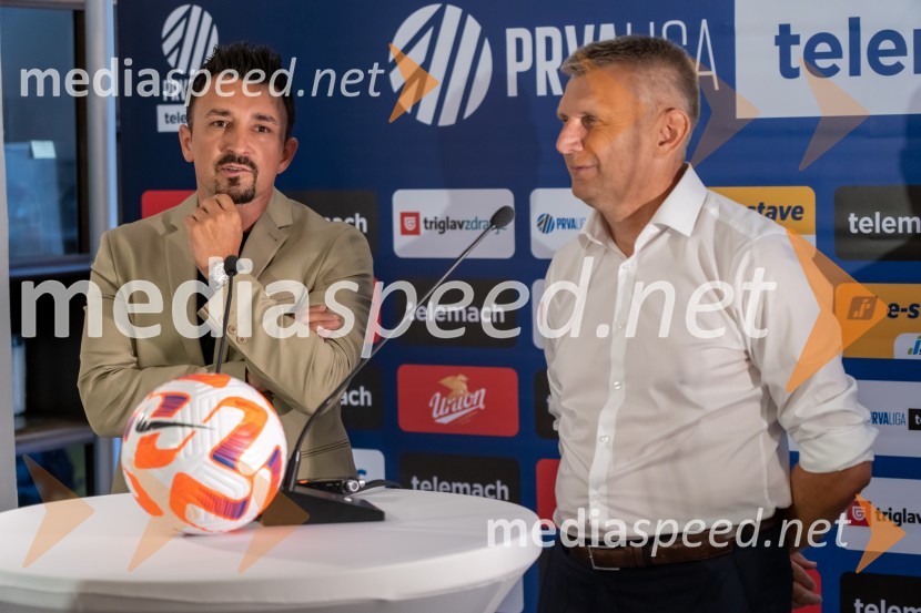  Nermin Bašić, trener NK Radomlje;  Radovan Karanović, trener NK MariborNovinarska konferenca prve nogometne lige