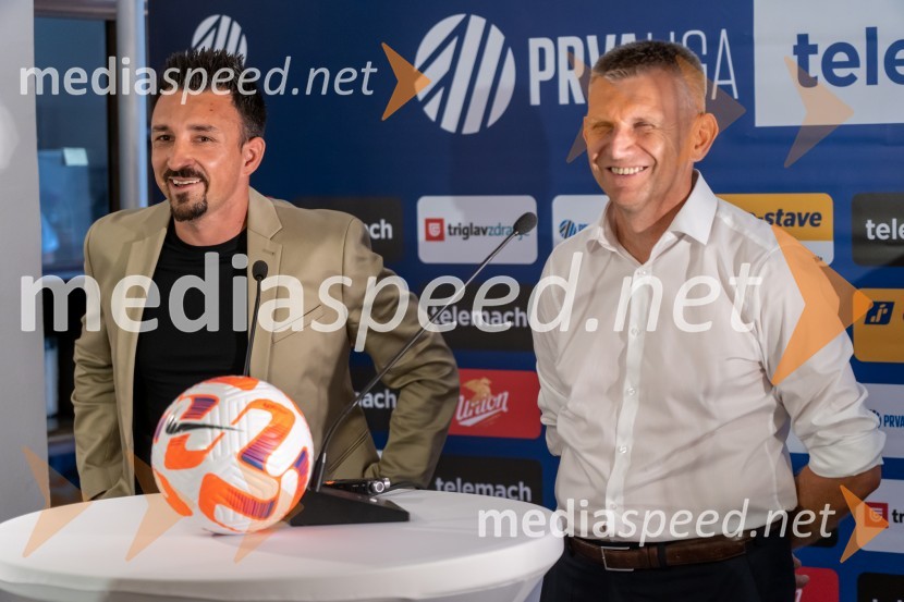  Nermin Bašić, trener NK Radomlje;  Radovan Karanović, trener NK MariborNovinarska konferenca prve nogometne lige