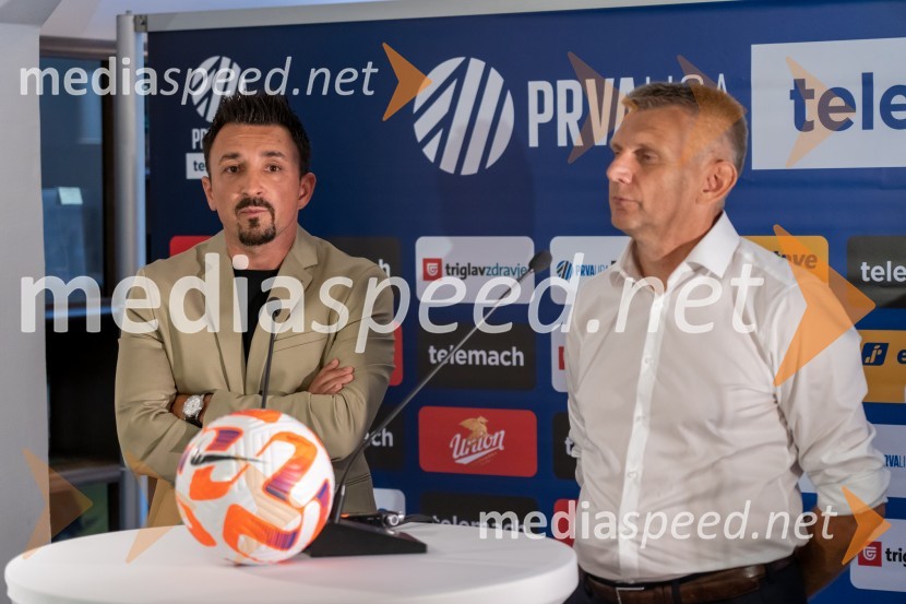  Nermin Bašić, trener NK Radomlje;  Radovan Karanović, trener NK MariborNovinarska konferenca prve nogometne lige