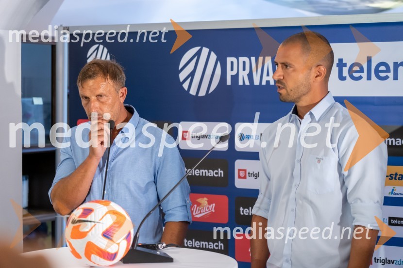  Miran  Srebrnič, nekdanji nogometaš, trener NK Gorica;  Dejan Grabić, strateg NK BravoNovinarska konferenca prve nogometne lige