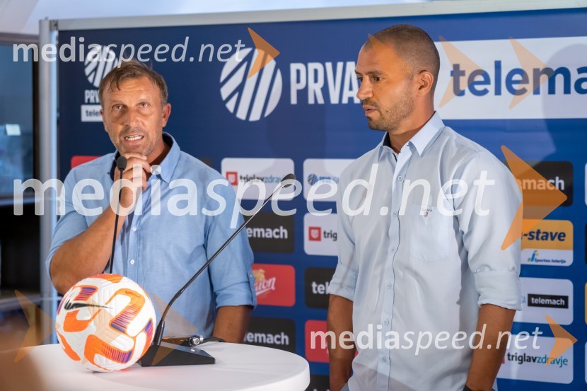  Miran  Srebrnič, nekdanji nogometaš, trener NK Gorica;  Dejan Grabić, strateg NK BravoNovinarska konferenca prve nogometne lige