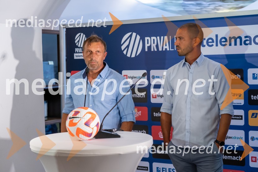  Miran  Srebrnič, nekdanji nogometaš, trener NK Gorica;  Dejan Grabić, strateg NK BravoNovinarska konferenca prve nogometne lige