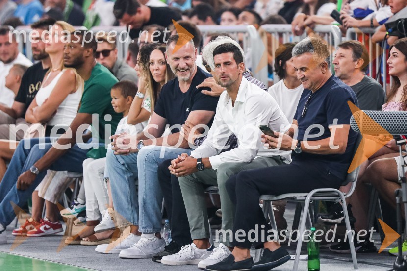  Anthony Randolph, košarkar;  Radovan  Trifunović, košarkarski trener;  Novak Djoković, tenisač;  Srdjan DjokovićPripravljalna košarkarska tekma Slovenija - Srbija