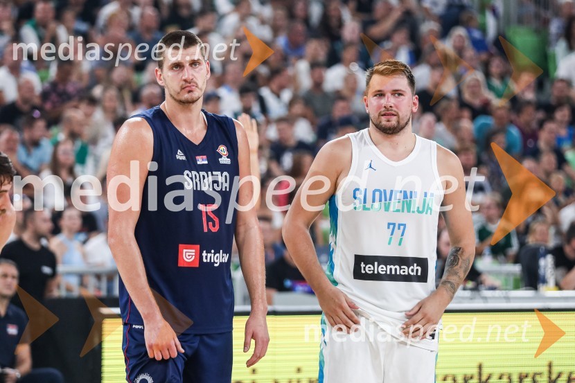  Nikola Jokić, košarkar;  Luka  Dončić, košarkarPripravljalna košarkarska tekma Slovenija - Srbija