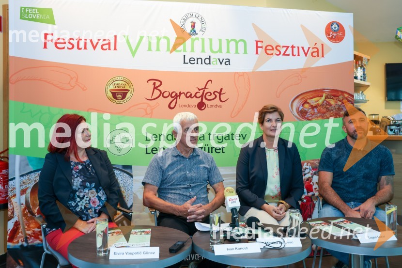 Elvira Vaupotič Göncz, predsednica, Zveze kulturnih društev Lendava;  Ivan Koncut, podžupan v funkciji župana Občine Lendava;  Martina  Bukovec, direktorica, Zavod za turizem in razvoj Lendava;  Evgen Lazar, vodja, Zipline Vinarium LendavaNovinarska konferenca Festival Vinarium