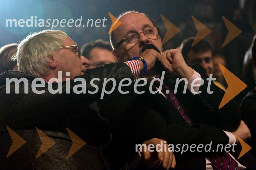 Tone Fornezzi Tof, novinar in voditelj prireditve in Zmago Jelinčič Plemeniti, politikSlovenec leta 2008