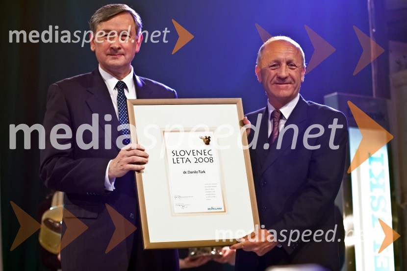Dr. Danilo Türk, predsednik Republike Slovenije in Slovenec leta 2008 in Branko Pavlin, predsednik uprave časopisne hiše DnevnikSlovenec leta 2008