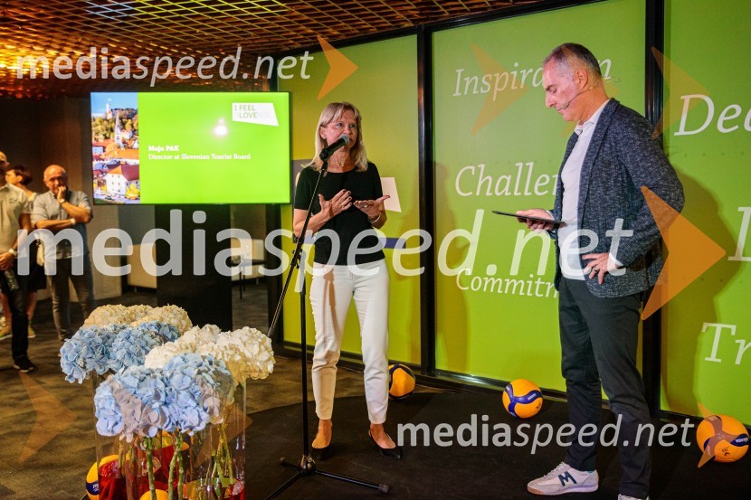 mag. Maja Pak Olaj, direktorica, Slovenska turistična organizacija;  Igor Evgen Bergant, novinar in TV voditeljSvetovno prvenstvo v odbojki 2022, Slovenija - Francija