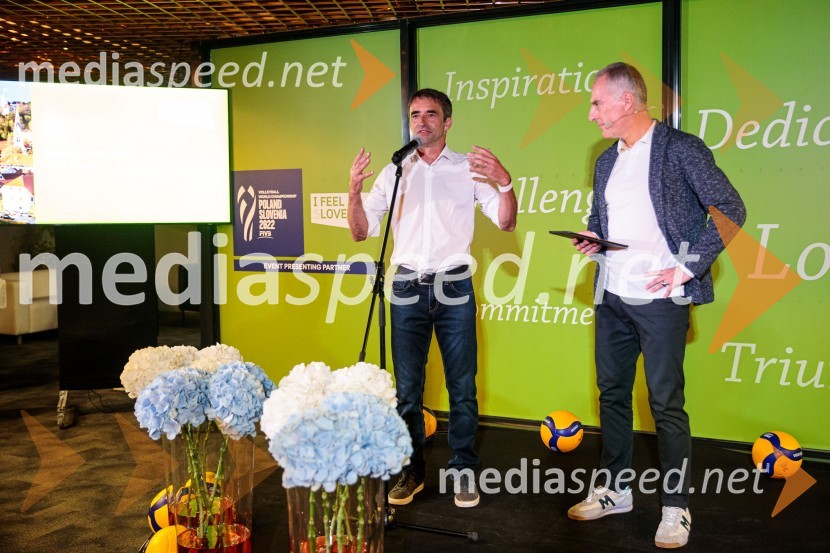 dr. Franci Petek, nekdanji smučarski skakalec in direktor SZS;  Igor Evgen Bergant, novinar in TV voditeljSvetovno prvenstvo v odbojki 2022, Slovenija - Francija
