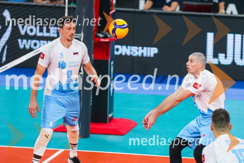  Dejan  Vinčić, odbojkar;  Alen  Pajenk  , odbojkarSvetovno prvenstvo v odbojki 2022, Slovenija - Francija