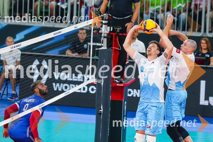  Dejan  Vinčić, odbojkar;  Alen  Pajenk  , odbojkarSvetovno prvenstvo v odbojki 2022, Slovenija - Francija