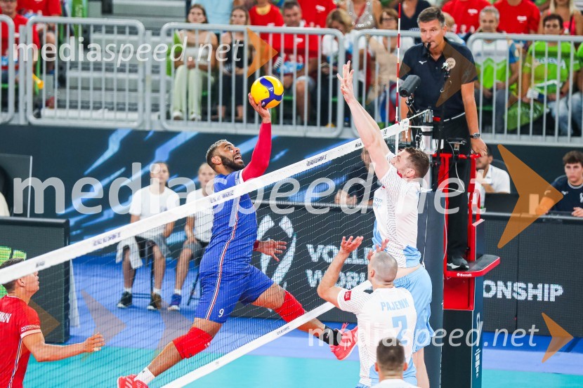  Earvin N'Gapeth, odbojkar;  Tonček  Štern, odbojkar;  Alen  Pajenk  , odbojkarSvetovno prvenstvo v odbojki 2022, Slovenija - Francija