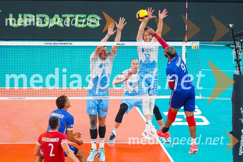  Jan  Kozamernik, odbojkar;  Tine  Urnaut, kapetan slovenske odbojkarske reprezentance;  Earvin N'Gapeth, odbojkarSvetovno prvenstvo v odbojki 2022, Slovenija - Francija