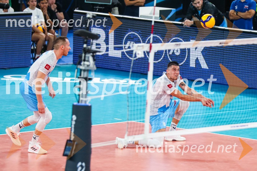  Tine  Urnaut, kapetan slovenske odbojkarske reprezentance;  Klemen Čebulj, odbojkarSvetovno prvenstvo v odbojki 2022, Slovenija - Francija