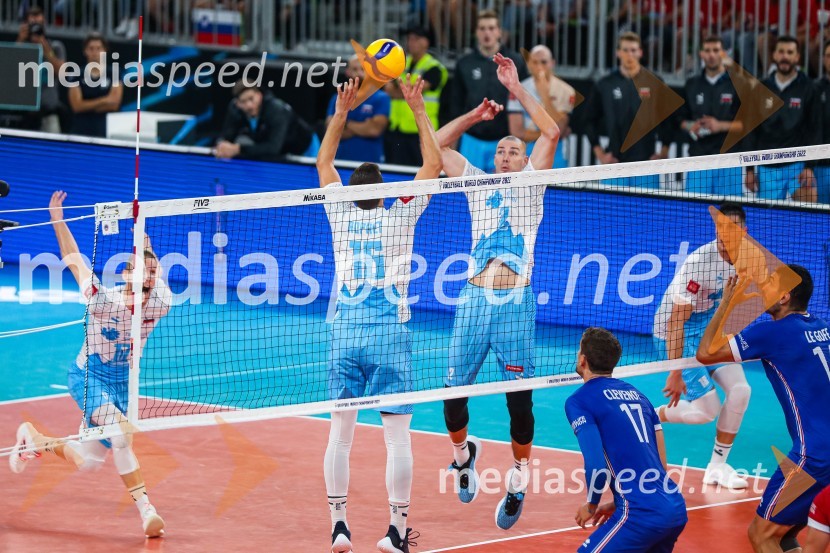  Gregor  Ropret, odbojkar;  Alen  Pajenk  , odbojkar;  Klemen Čebulj, odbojkar;  ... ;  ... Svetovno prvenstvo v odbojki 2022, Slovenija - Francija
