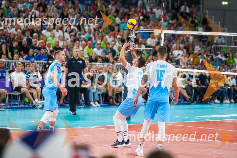  Jani Kovačič, odbojkar;  Gregor  Ropret, odbojkar;  Klemen Čebulj, odbojkarSvetovno prvenstvo v odbojki 2022, Slovenija - Francija