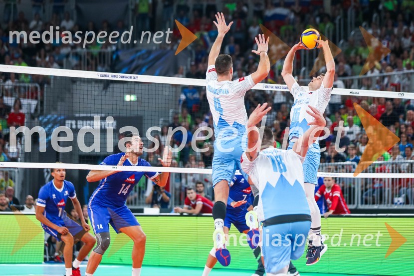  Jan  Kozamernik, odbojkar;  Klemen Čebulj, odbojkar;  Gregor  Ropret, odbojkarSvetovno prvenstvo v odbojki 2022, Slovenija - Francija