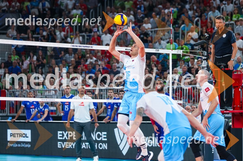  Gregor  Ropret, odbojkar;  Klemen Čebulj, odbojkar;  Alen  Pajenk  , odbojkarSvetovno prvenstvo v odbojki 2022, Slovenija - Francija