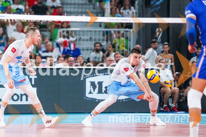  Tine  Urnaut, kapetan slovenske odbojkarske reprezentance;  Klemen Čebulj, odbojkarSvetovno prvenstvo v odbojki 2022, Slovenija - Francija