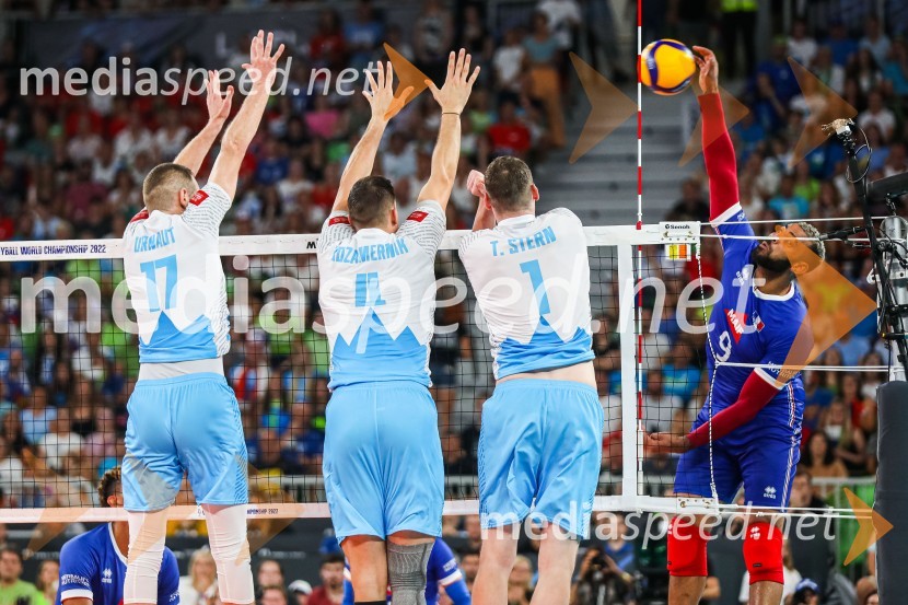  Tine  Urnaut, kapetan slovenske odbojkarske reprezentance;  Jan  Kozamernik, odbojkar;  Tonček  Štern, odbojkar;  Earvin N'Gapeth, odbojkarSvetovno prvenstvo v odbojki 2022, Slovenija - Francija