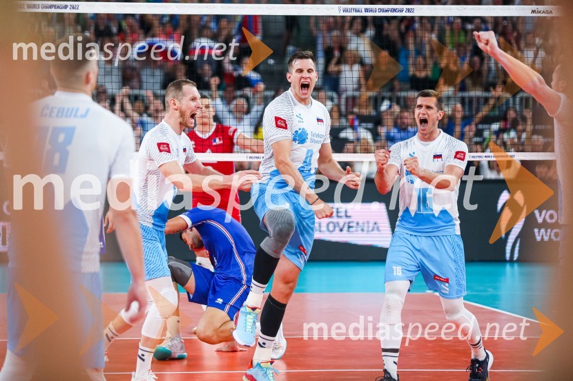  Klemen Čebulj, odbojkar;  Tine  Urnaut, kapetan slovenske odbojkarske reprezentance;  Jan  Kozamernik, odbojkar;  Gregor  Ropret, odbojkarSvetovno prvenstvo v odbojki 2022, Slovenija - Francija
