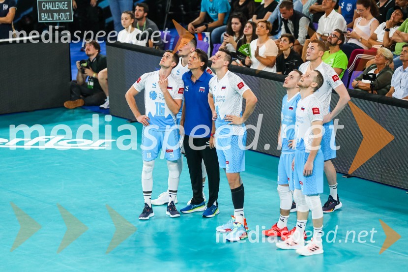  Gregor  Ropret, odbojkar;  Klemen Čebulj, odbojkar;  Gheorghe Crețu, trener odbojkarske reprezentance Slovenije;  Jan  Kozamernik, odbojkar;  Jani Kovačič, odbojkar;  Tine  Urnaut, kapetan slovenske odbojkarske reprezentance;  Tonček  Štern, odbojkarSvetovno prvenstvo v odbojki 2022, Slovenija - Francija